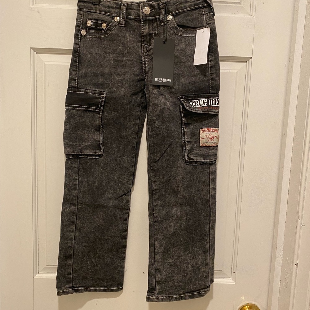 True Religion Black Relaxed Jeans with Distressed Finish - Picture 1 of 5